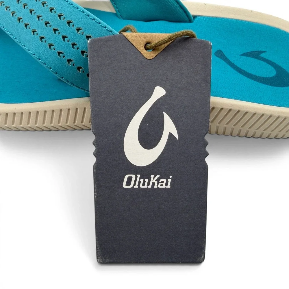 OluKai Ulele Flip Flop Sandals Mens 9 Tropic Blue 10435-3X3X Water Resistant NEW